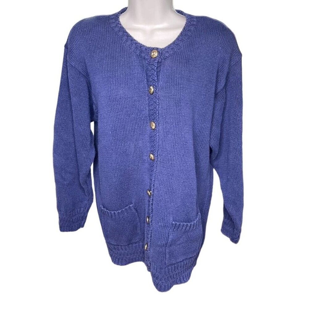 Vintage Womens Button Down Blue Sweater Size Medium Cymbrion Granny Core u